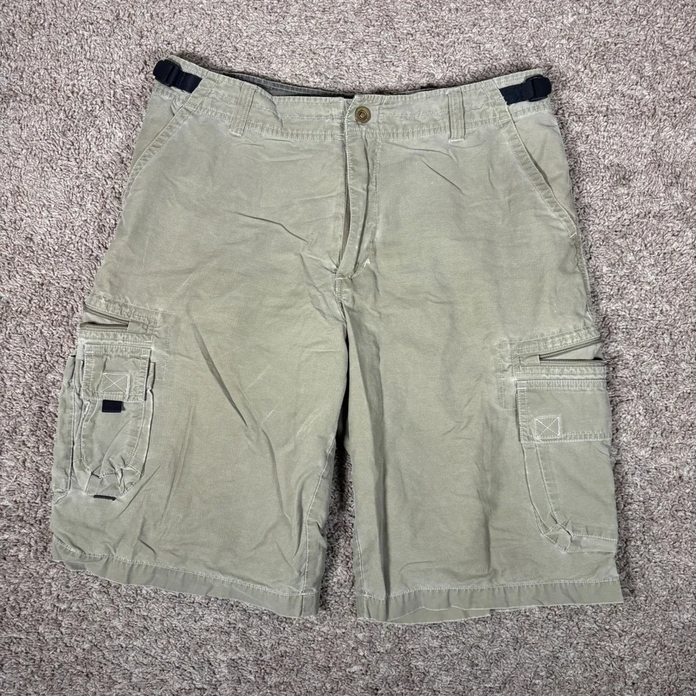 Vintage Kuhl Mens Khaki Tan Cotton Nylon Cargo Shorts Adjustable Waist Size L